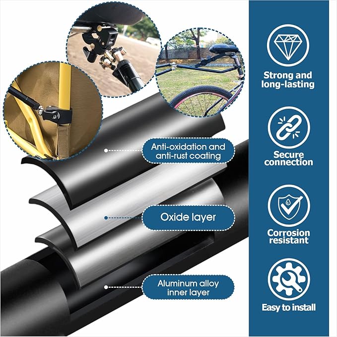 Bike Trailer Hitch Arm with Quick Release & Fixed Clamp, Universal Bicycle Cargo Connector for Mountain, City & Shared Cycles