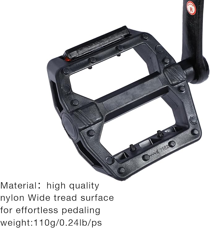 Nylon Bike Pedals with Ball Bearings, Anti-Slip Surface, Reflective Strips, One-Piece PP/Black Nylon, Boron Axle, 4.25"x4.06"x1", Standard 9/16" ≈ 0.56" Durable for MTB, Road & Commuter Bikes