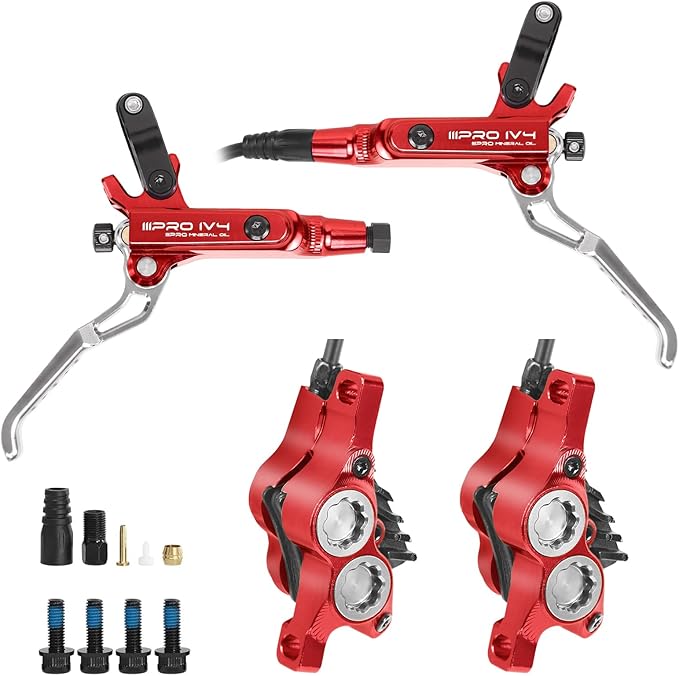 BUCKLOS IIIPRO IV4 4 Piston MTB Hydraulic Disc Brake Set, Front 850mm and Rear 1550mm Mountain Bike Hydraulic Brakes with Aluminum Alloy Caliper Lever Fit Ebike,Fat Bike Trail Bicycle XC AM DH BMX