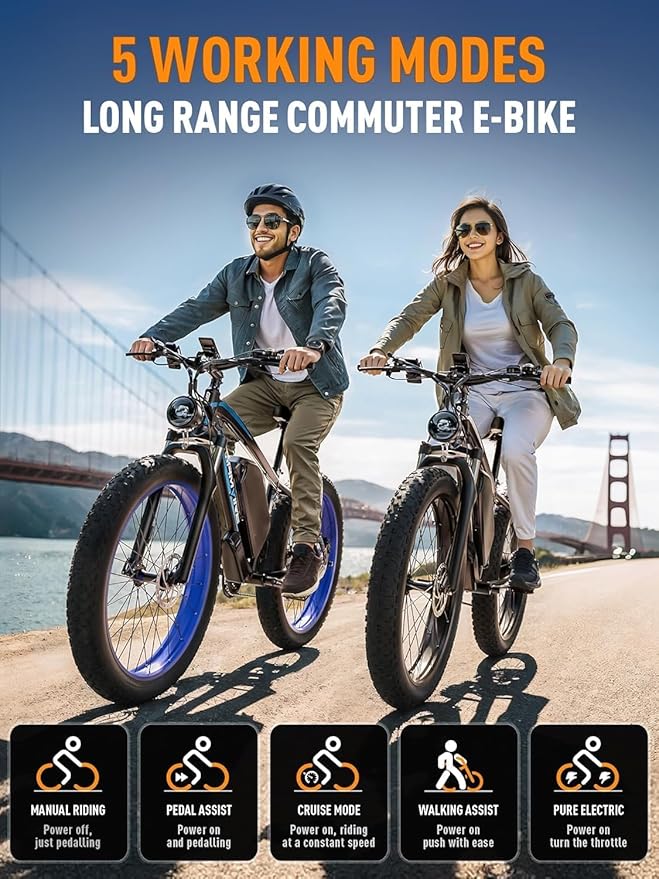Ebike for Adults Electric, 52V 19.2Ah/32Ah, Peak 2000W/2500W E-Bike, 36/40MPH, 70 Miles/100Miles, Hydraulic Disc Brake, Off Road Snow Mountain E-Bike, 24"/26" Fat Tire Electric Bicycle UL2849 by SGS