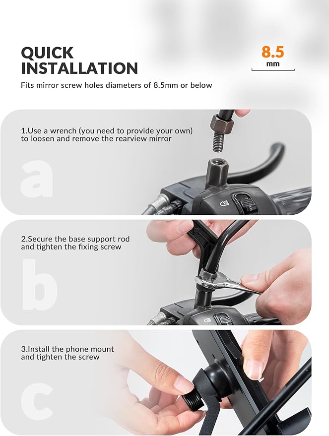 ROCKBROS Bike Phone Holder - Motorcycle & Scooter Mount, Adjustable, Shockproof, Security Lock, 4.7'-6.8' Phones