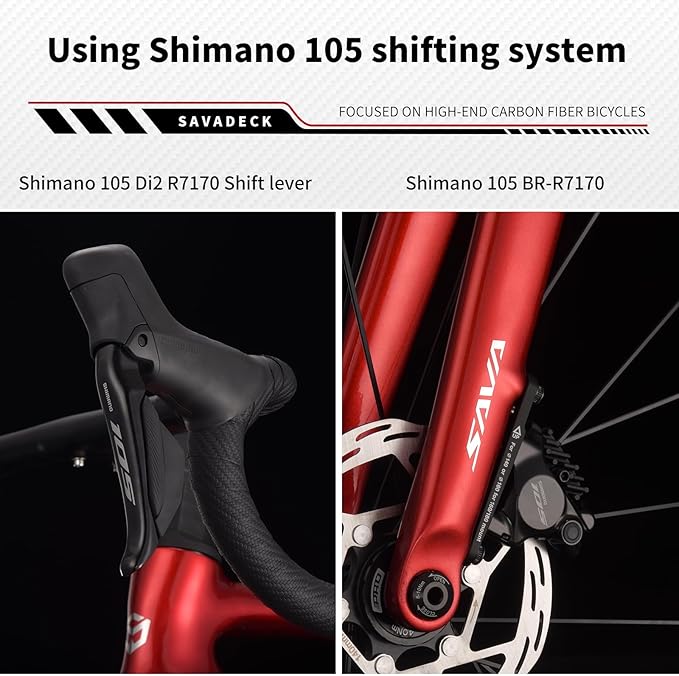 SAVADECK Carbon Fibre Road Bike, Hydraulic Oil Disc Bike with Carbon Fibre Frame and Wheelset, Lightweight Racing Bicycle with R7120 24S Shift Set for Adults