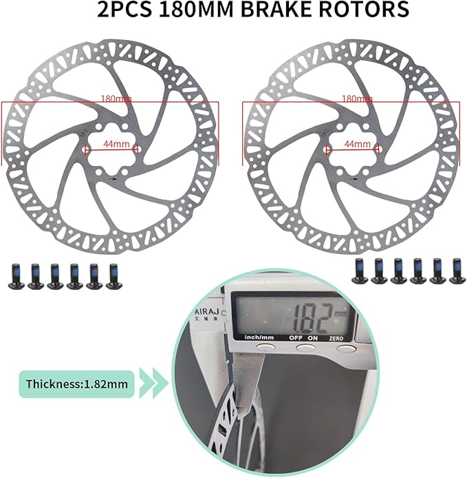 Zoom HB876E Hydraulic Disc Brakes Set 4-Pistons E-Bike Electric Power-OffHydraulic Brake Set with 180mm Rotors, Adapter Fit EBike Fat Bike Bicycle for Mountain Bike, Road Bike (Black)