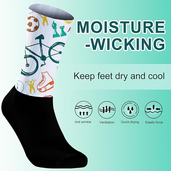 Cycling Socks Athletic Crew Socks Breathable Cushioned Compression Running Hiking Socks For Mens Womens