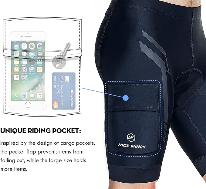 Men's Cycling Shorts Anti-Slip Leg 4D Padded Bike Shorts with 3-Pockets Breathable Biking Bicycle Motorcycle Half-Pants