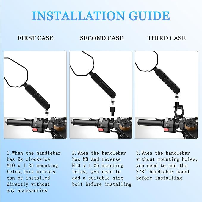 Adventure Motorcycle Mirrors, Foldable Motorbike Rear View Side Mirror W/Ball-Head Universal 10MM 8MM Screw and 7/8" Handlebar for ATV ADV Street Dirt Bike Ebike Scooter Quad Off-Road-Motorcycles