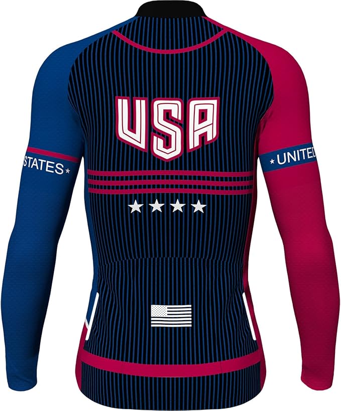 Lo.gas USA Cycling Jersey Men Short Sleeve Bike Biking Shirts American Flag Road Bicycle Clothing Full Zip with Pockets