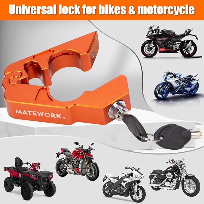 Motorcycle Lock Anti Theft Heavy Duty, Motorcycle Handlebar & Brake Lock with Helmet Lock, Bike Lock, Universal for All Bike Motorcycle Orange