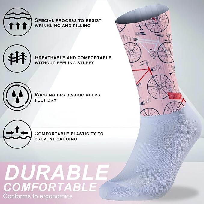 Cycling Socks Athletic Crew Socks Breathable Cushioned Compression Running Hiking Socks For Mens Womens