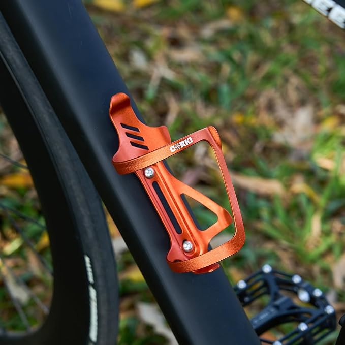 Corki Cycles Right Side Load Water Bottle Cage, Side Entry Bike Water Bottle Holder for Road & Mountain Bikes -1 Pack-Orange-Aluminum Alloy