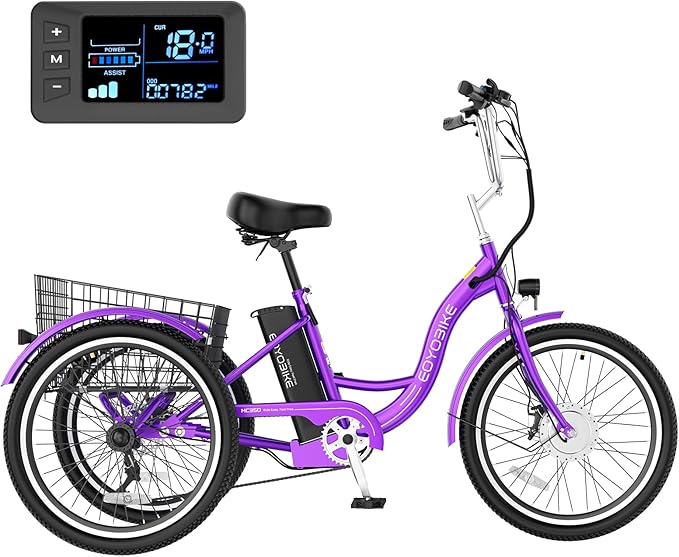MOONCOOL MONCOOL Adult Electric Tricycle, 350W Front Drive Motor (Peak 700W), 15.5MPH E-Trike with Removable 36V 14.5Ah Battery, 60 Miles Range, 24/26 Inch 7-Speed 3 Wheel Electric Bike, Large Basket