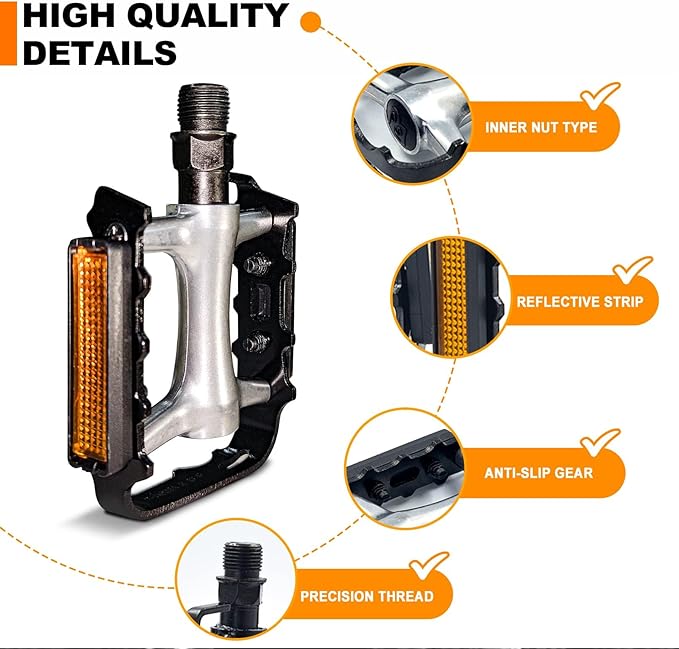 Mountain Bike Pedals,Road/MTB Flat Pedals, Non-Slip Lightweight Aluminum Alloy Bicycle Pedals, Fits 9/16" Road Mountain BMX MTB Bike Pedal