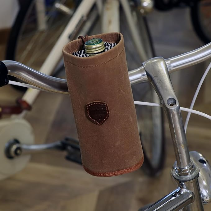 Tourbon Bike Handlebar Pouch Bicycle Water Bottle Drink Cup Holder - Canvas and Leather