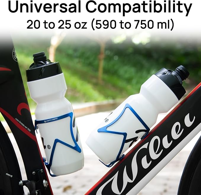 FIFTY-FIFTY 2-Pack Bike Water Bottle Holder, Aluminum Alloy Water Bottle Cage, Lightweight Bicycle Cup Holder Rack with Screws Tool, Universal Bicycle Drink Cage for MTB, Road Bike (Blue)