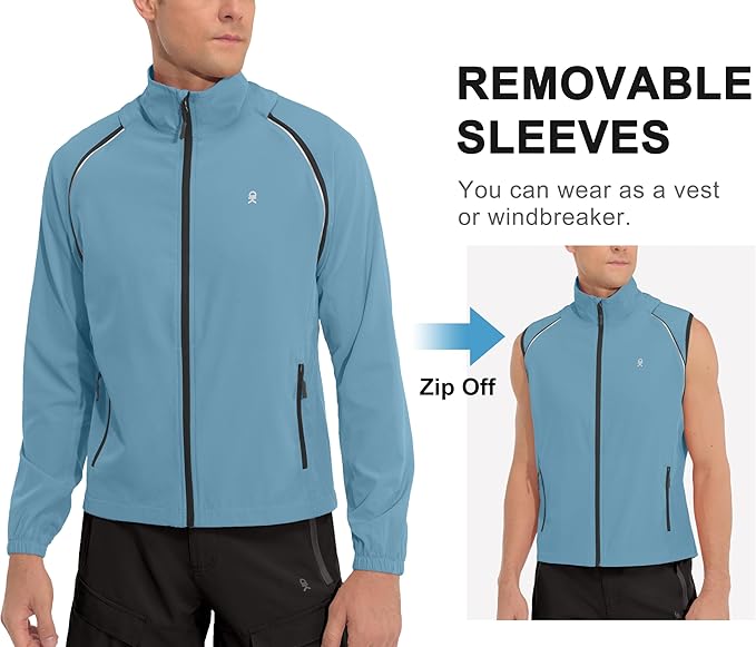 Little Donkey Andy Men's Quick-dry Running Jacket, Convertible UPF 50+ Cycling Jacket Windbreaker with Removable Sleeves