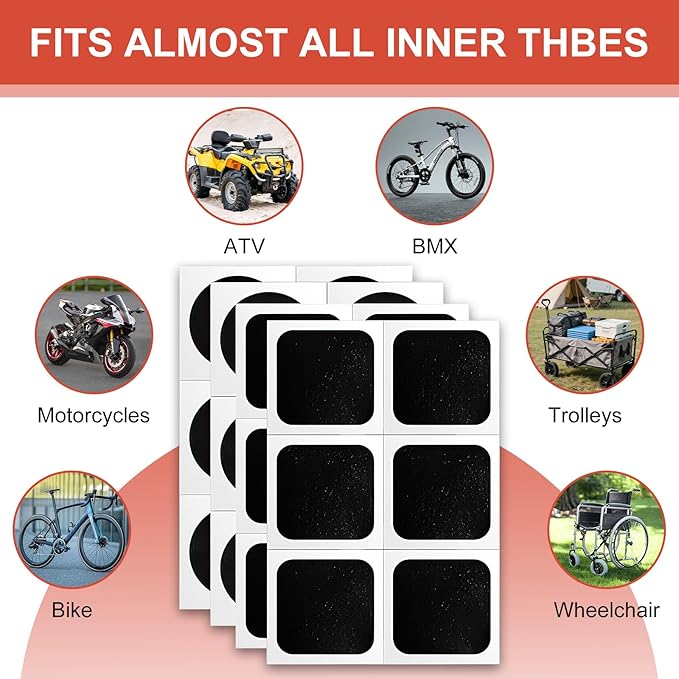 28 Pcs Bike Tire Repair Kit, Bicycle Inner Tube Bike Patch Kit with 24 Pcs Glueless Self-Adhesive Patches, Rasp and Tire Levers for Road and Mountain Bikes