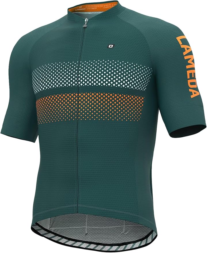 LAMEDA Men's Cycling Jersey Breathable Lightweight Short Sleeve Elastic Pro Road Bike Shirt Full Zip
