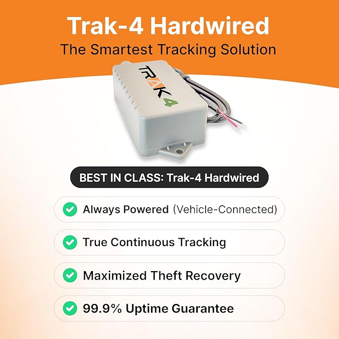Trak-4 12v Hardwired GPS Tracker. Durable, Reliable Track Trailers, Equipment, Vehicles, Assets. Long Battery Life, Waterproof, Worldwide. Low-Cost Subscription Required.