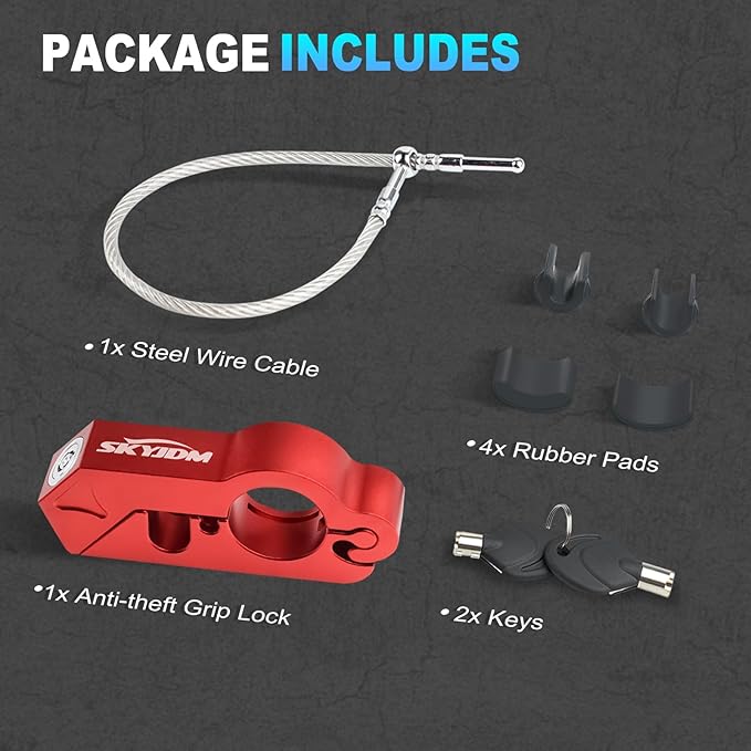 Motorcycle Lock Combo - Helmet and Brake Anti-Theft Grip for All Motorcycle, Bike, ATV, Scooter With Handlebar Diameters Within 1.3-1.5 Inches (Red)