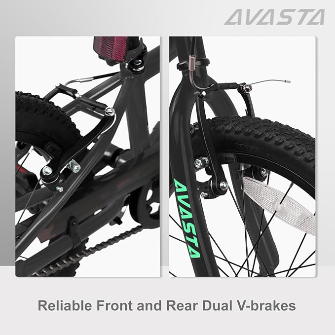 AVASTA Bilbo 18 20 24 Inch Kids Bike for Boys Girls 5-14 Years Old, Retro Style High Carbon Steel Bicycle with Adjustable Handlebars and Seat, Dual V-Brakes, Kickstand, Multiple Colors