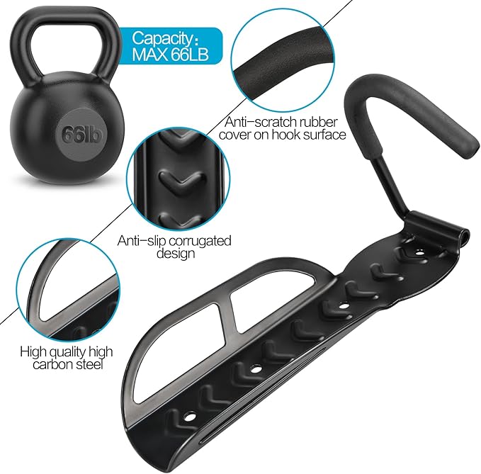 DkOvn 4 Pack Bike Rack Garage Wall Mount, Wall Mount Bike Rack with Screws, Heavy Duty Steel Vertical Bike Hook Holds Up to 66lb for Indoor Storage