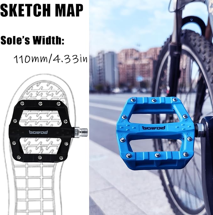 Flat MTB Bicycle Pedals Mountain Bike Colored Pedals, Glass-Fiber Nylon Composite Platform Pedal w 9/16" Sealed Cr-Mo Spindle, BMX Gravel Road Bike Pedals Clipless for Adult Women Youth Bikes