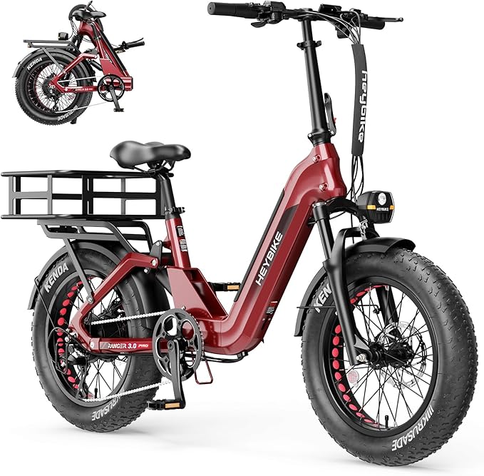 Heybike Ranger 20"x4.0" Fat Tire Folding Electric Bike for Adults, 1200W/1800W Peak Motor, 28/32MPH, up to 55/90 Miles Range, UL2849 Certified Removable Battery for Commute Beach Mountain Snow E Bike