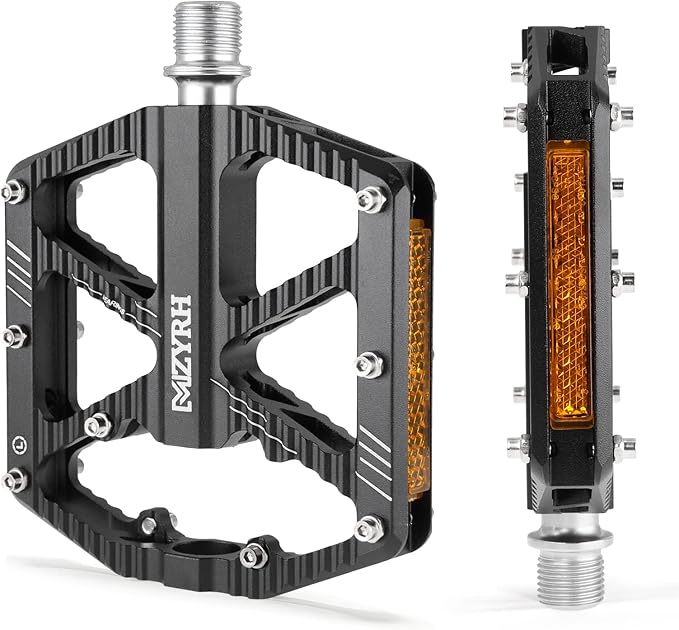 MZYRH Road/Mountain Bike Pedals,Bicycle Pedals with Reflectors,Aluminum Alloy MTB Pedals 3 Sealed Bearings Bicycle Platform Pedals 9/16" BMX Road Bike Pedal