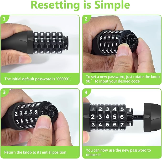 Bike Chain Lock 3.2Ft Long High Security Heavy Duty Anti Theft, 5 Digit Combination Resettable Keyless Bicycle Lock for Bike/Electric Scooter/Ebike/Motorcycle(Neon Green)
