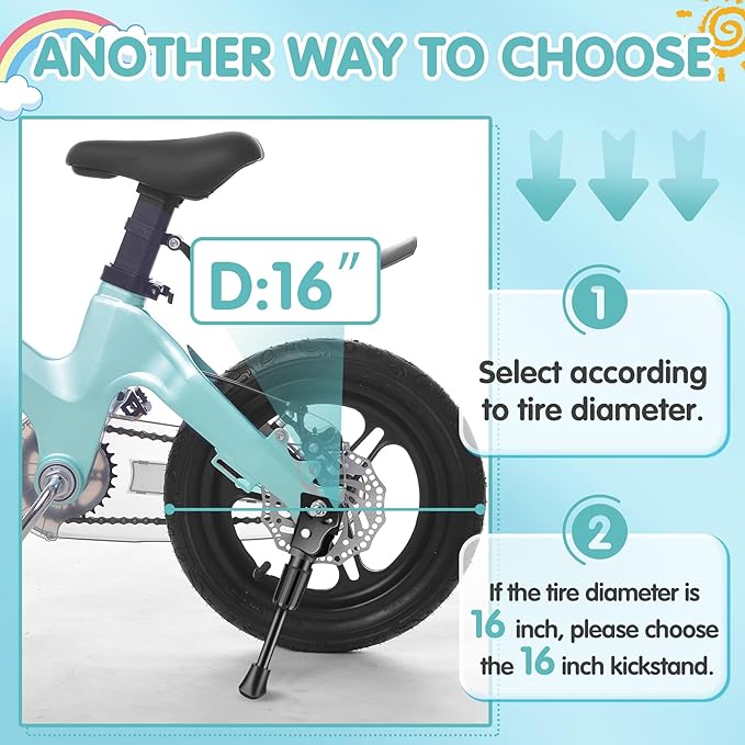 LEICHTEN Kickstand for Kids Bike, Kids Bike Kickstand for 12/14/16/18/20 Inch Wheel Children's Bicycle Single-Side Kick Stand Rear Mount Bikes Support Racks for Girls and Boys Bike, Non-adjustable