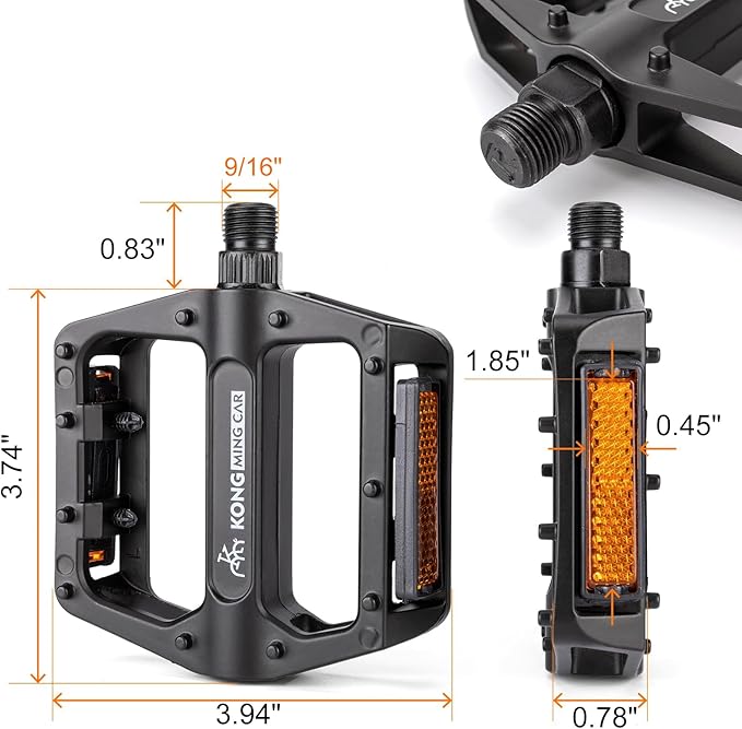 Mountain Bike Pedals 9/16 Inch - Bicycle Flat Pedals with Reflectors - Lightweight Aluminum Alloy Wide Platform Pedals for Mountain Bike, BMX, Road Bike Pedals
