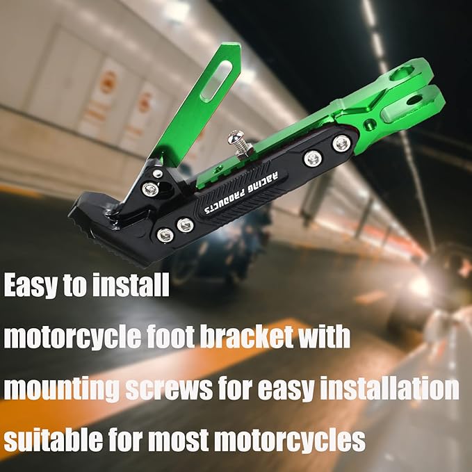 Motorcycle CNC Kickstand Adjust Tripod Holder Universal Aluminum Motor Scooter Modified Foot Side Stand Motorcycle Accessories (Green)
