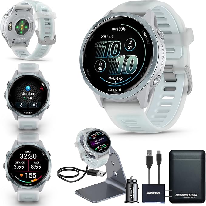 Garmin Forerunner 570 42mm GPS Running Smartwatch, Cloud Blue | Advanced Training & Recovery, Sleep Coach, Heart Rate, Download Music, Up to 10 Day Battery | Signature Series Power Bundle