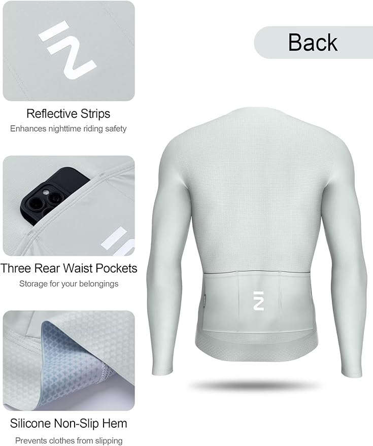 INBIKE Cycling Jersey Men, Long Sleeves Quick Dry Bike Shorts with Pockets, Moisture Wicking Bicycle Tops for Road Biking MTB
