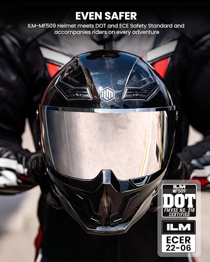 ILM Motorcycle Helmets for Adult Men Women Full Face DOT ECE Powersports Dual Visor Street Racing Helmet with Pinlock Cascos para Motos Model MF509 (War Damaged Gray, S)