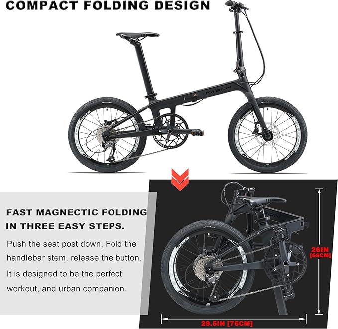 KABON Folding Bike for Adults, Carbon Fiber Mini Compact Folding Bike for Women Commuters City Foldable Bicycle 20inch Wheel