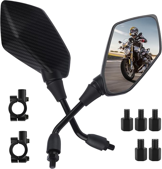2PCS Motorcycle Mirrors,360° Adjustable Motorcycle Side Mirrors with 8mm & 10mm Bolt,HD Motorcycle Mirrors for Handlebars Wide Angle Rear View Mirror Fits Scooter,Dirt Bike,ATV (Carbon Fiber)