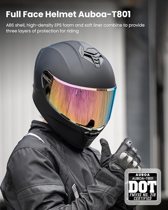 Motorcycle Helmets for Adult Men Women, Full Face Lightweight Street Bike Racing DOT Helmet with Extra Clear Visor Model AU-T801