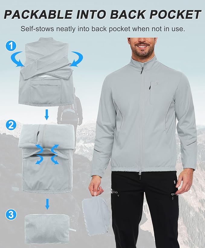 Little Donkey Andy Men's Cycling Jackets Reflective Packable Running Jacket Windproof Water-Resistant for Hiking Biking