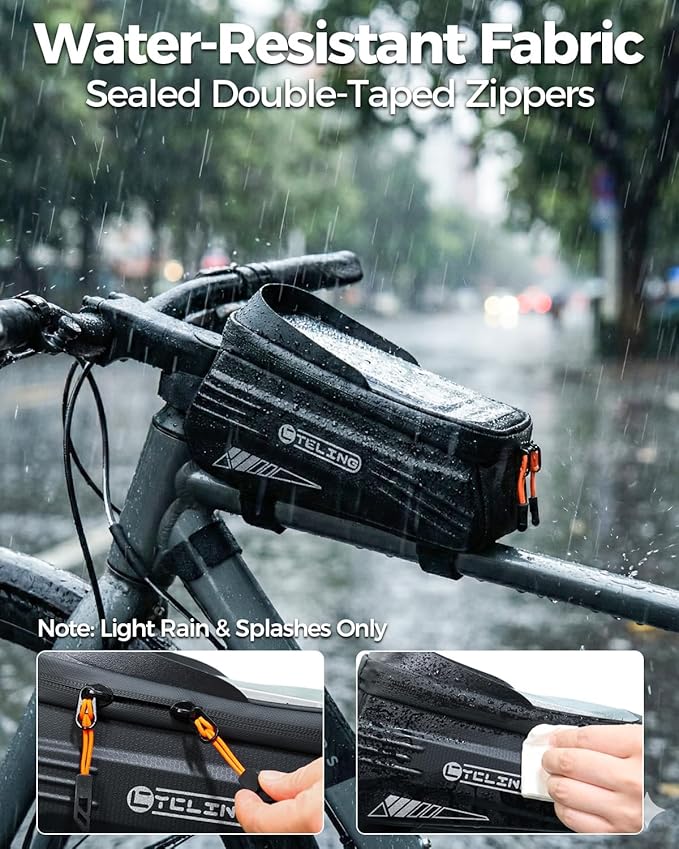 Bike Phone Front Frame Bag, Water-Resistant Bicycle Top Tube Bag, Sensitive Touch Screen Bike Phone Mount Holder for Road Mountain E-bike, Cycling Pouch, Bike Accessories for Phones