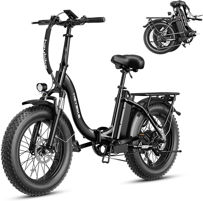 Heybike Ranger 2.0 Foldable Electric Bike for Adults, 20"×4 Fat Tire Ebike with 1400W Peak Motor, 28 MPH Max Speed, 600Wh Removable Battery, Up to 65 Miles Range, Front Suspension Step-Thru E Bike