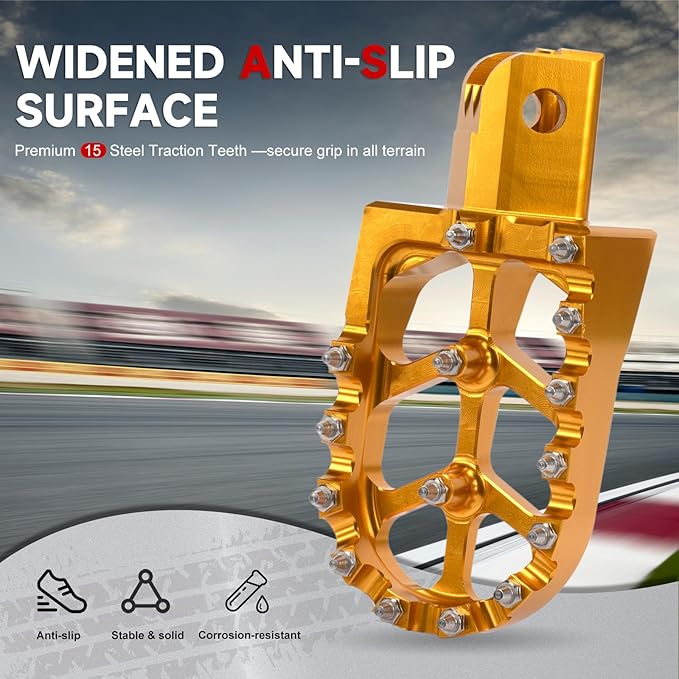 Mini Bike Foot Pegs CNC Anti-Slip Wide Footpegs for CRF50 CRF70 Coleman CT100U CT200U BT200X CC100X CRF XR50 70 110 125 SSR Apollo TaoTao Motorcycle Dirt Bike Pit Bike Pedals (Gold)