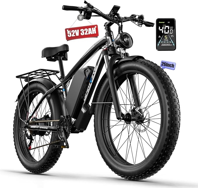 Ebike for Adults Electric, 52V 19.2Ah/32Ah, Peak 2000W/2500W E-Bike, 36/40MPH, 70 Miles/100Miles, Hydraulic Disc Brake, Off Road Snow Mountain E-Bike, 24"/26" Fat Tire Electric Bicycle UL2849 by SGS