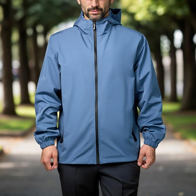 Rain Jacket Men Waterproof Windbreaker Lightweight Hooded Casual Coat for Daily Hiking Cycling Coat