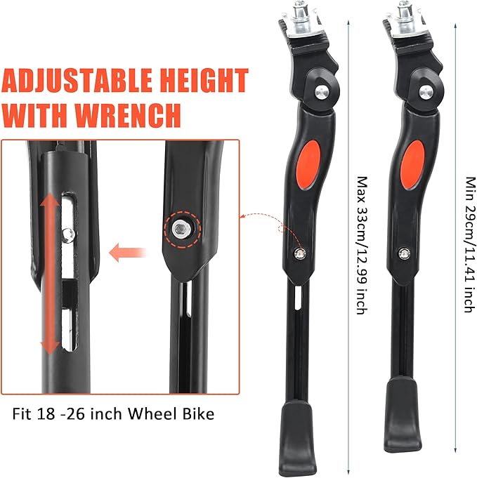 Bike Kickstand,Adjustable Kids Bicycle Kickstand for 18'' 20'' 22'' 24'' 26'' Inch Wheel Side with Hexagon Wrenche Stand 18-26inch Mountain Bike/ Road Bike/BMX/MTB, Black