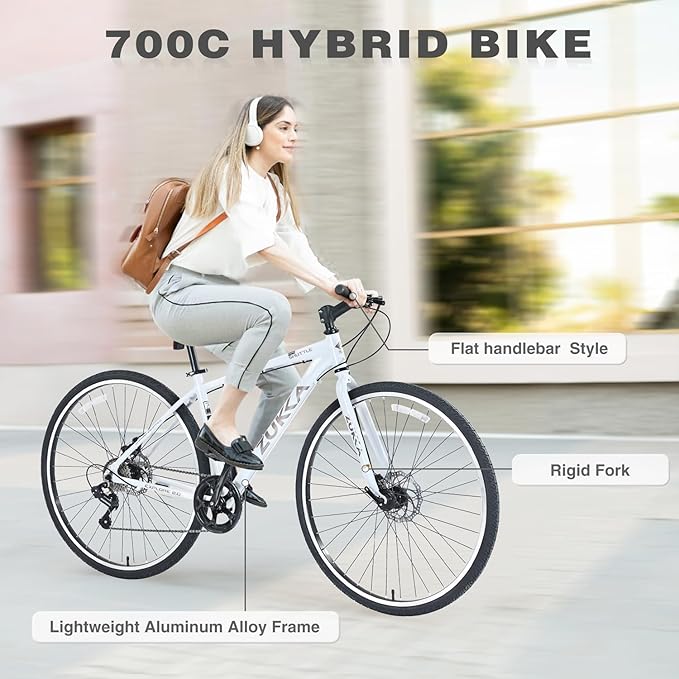 7-Speed Hybrid Road Bike - Aluminum Frame, Dual Disc Brakes, 700C Wheels - Unisex City Bike