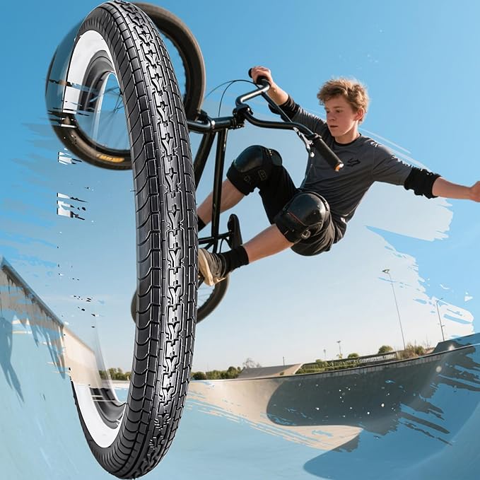SIMEIQI 26x2.35 20x2.35 Inch Cruiser Beach Bike Tire Black White Wall or Brown Cream Wall Folding Replacement Bicycle Tire for Hybrid City Commuter Trail