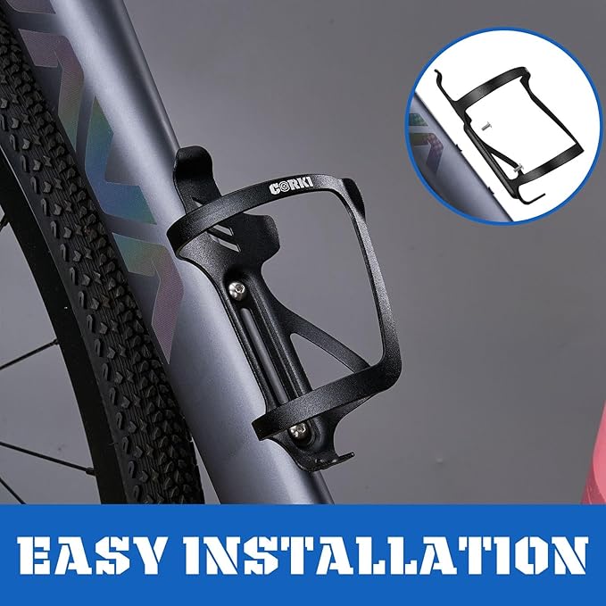 Corki Cycles Right Side Load Water Bottle Cage, Side Entry Bike Water Bottle Holder for Road & Mountain Bikes - 2 Pack - Black-Aluminum Alloy