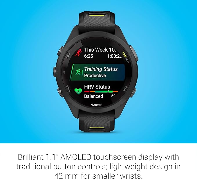 Garmin Forerunner 265S Advanced Multisport Touchscreen Smartwatch, Black | Heart Rate Monitor, Training Stats, Daily Suggested Workouts, Up to 15 Day Battery Life with Signature Series Charging Bundle