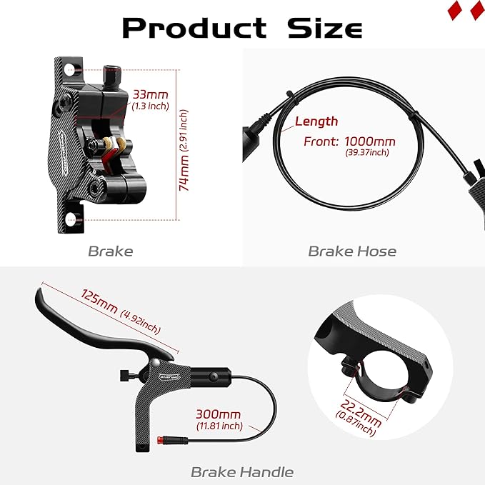 LD-200 2-Pistons Hydraulic Disc Brake Set for ebike,2-PIN Power-Off Electric Bike Hydraulic Brake kit，Hydraulic Brake Kits with mounting Tools and Screws